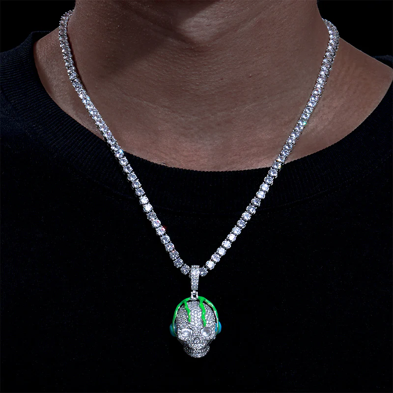 MOISSANITE GLOW IN THE DARK SKULL PENDANT IN STERLING SILVER - Image 2