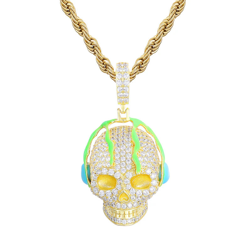 MOISSANITE GLOW IN THE DARK SKULL PENDANT IN STERLING SILVER - Image 5