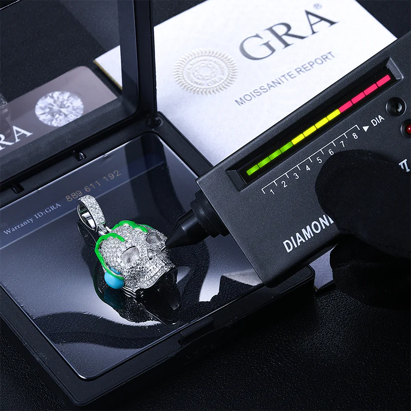 MOISSANITE GLOW IN THE DARK SKULL PENDANT IN STERLING SILVER - Image 6