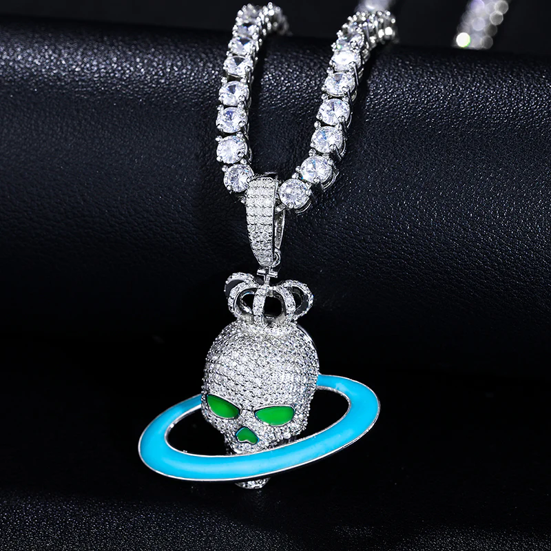MOISSANITE GLOWING SKULL PENDANT IN STERLING SILVER - Image 3