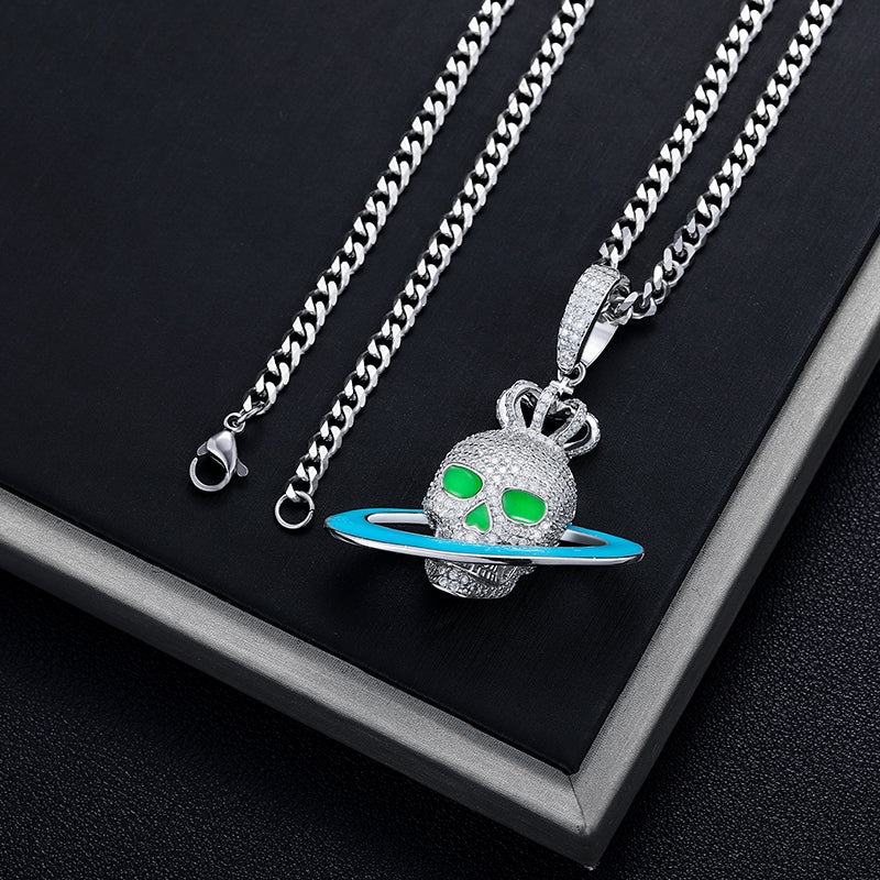 MOISSANITE GLOWING SKULL PENDANT IN STERLING SILVER - Image 4