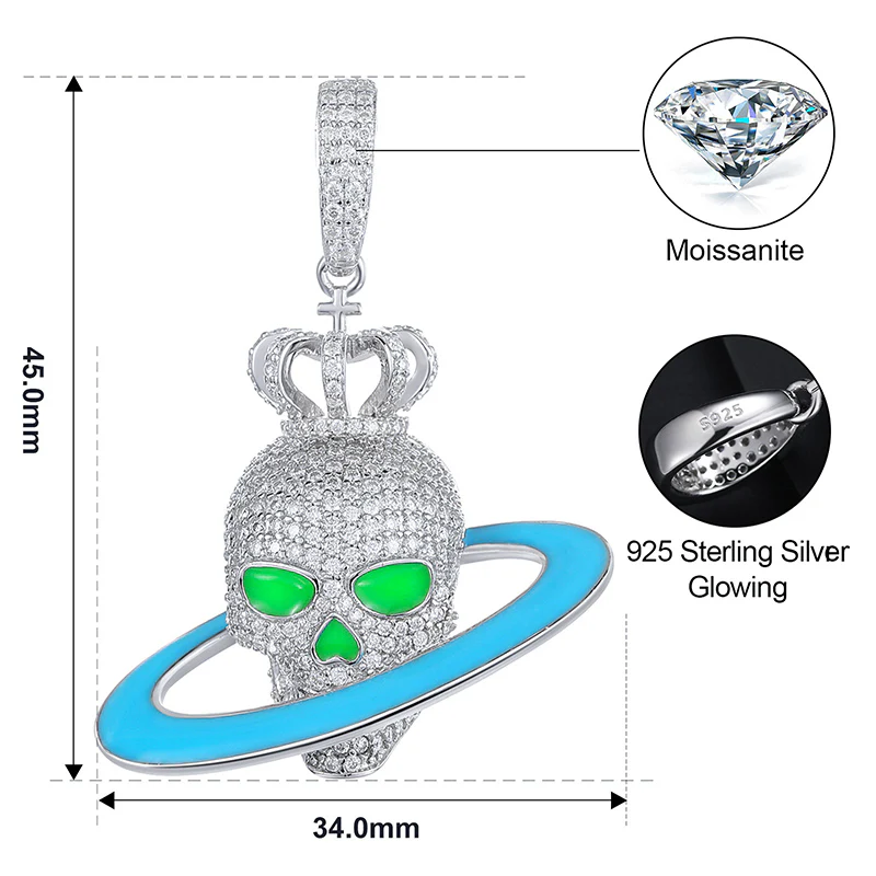 MOISSANITE GLOWING SKULL PENDANT IN STERLING SILVER - Image 6