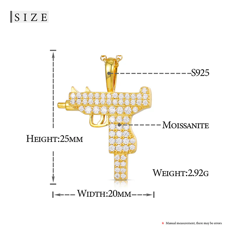 MOISSANITE GUN PENDANT IN STERLING SILVER - Image 8