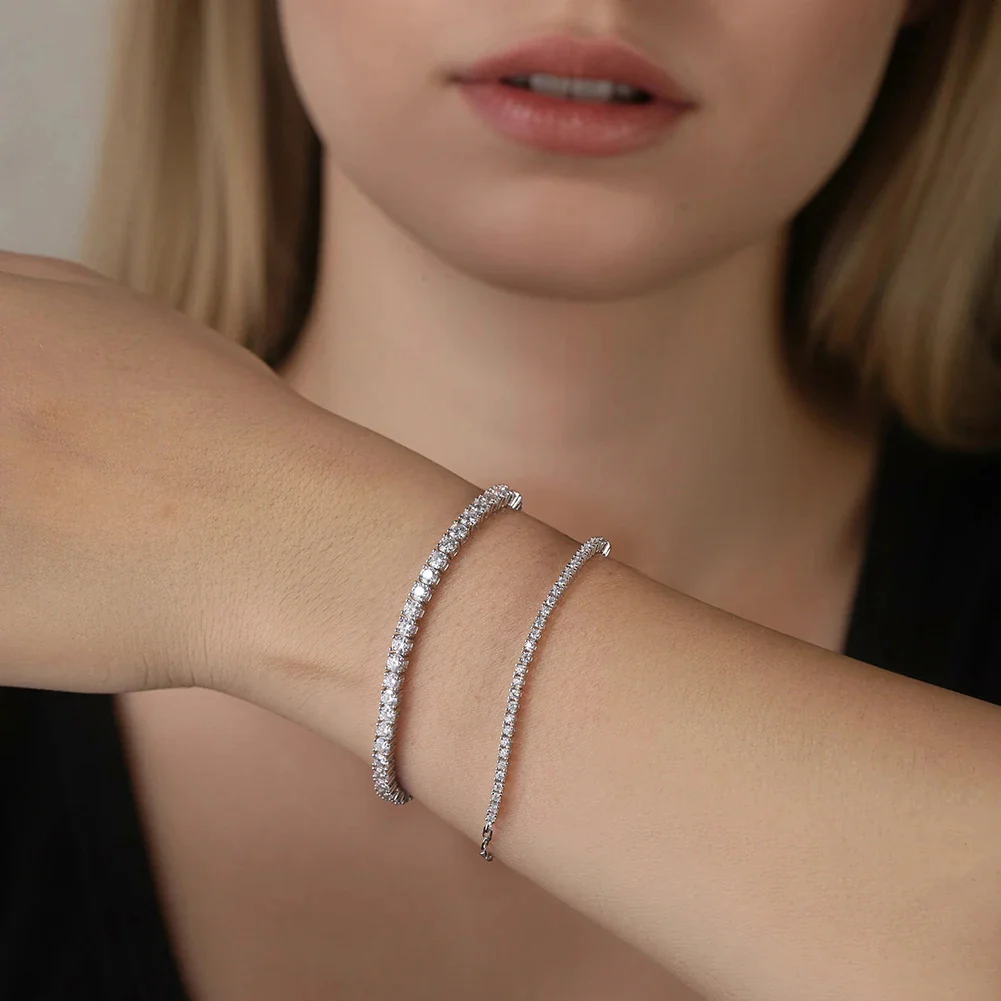 MOISSANITE HALF TENNIS HALF PAPERCLIP CHAIN BRACELET IN STERLING SILVER - Image 2