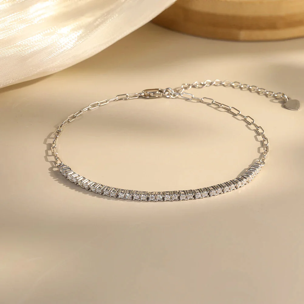MOISSANITE HALF TENNIS HALF PAPERCLIP CHAIN BRACELET IN STERLING SILVER - Image 3