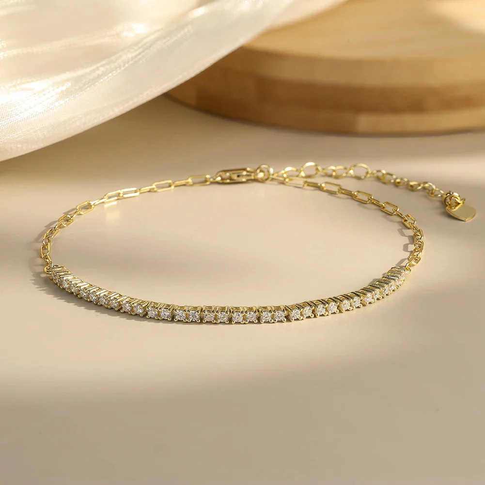 MOISSANITE HALF TENNIS HALF PAPERCLIP CHAIN BRACELET IN STERLING SILVER - Image 4
