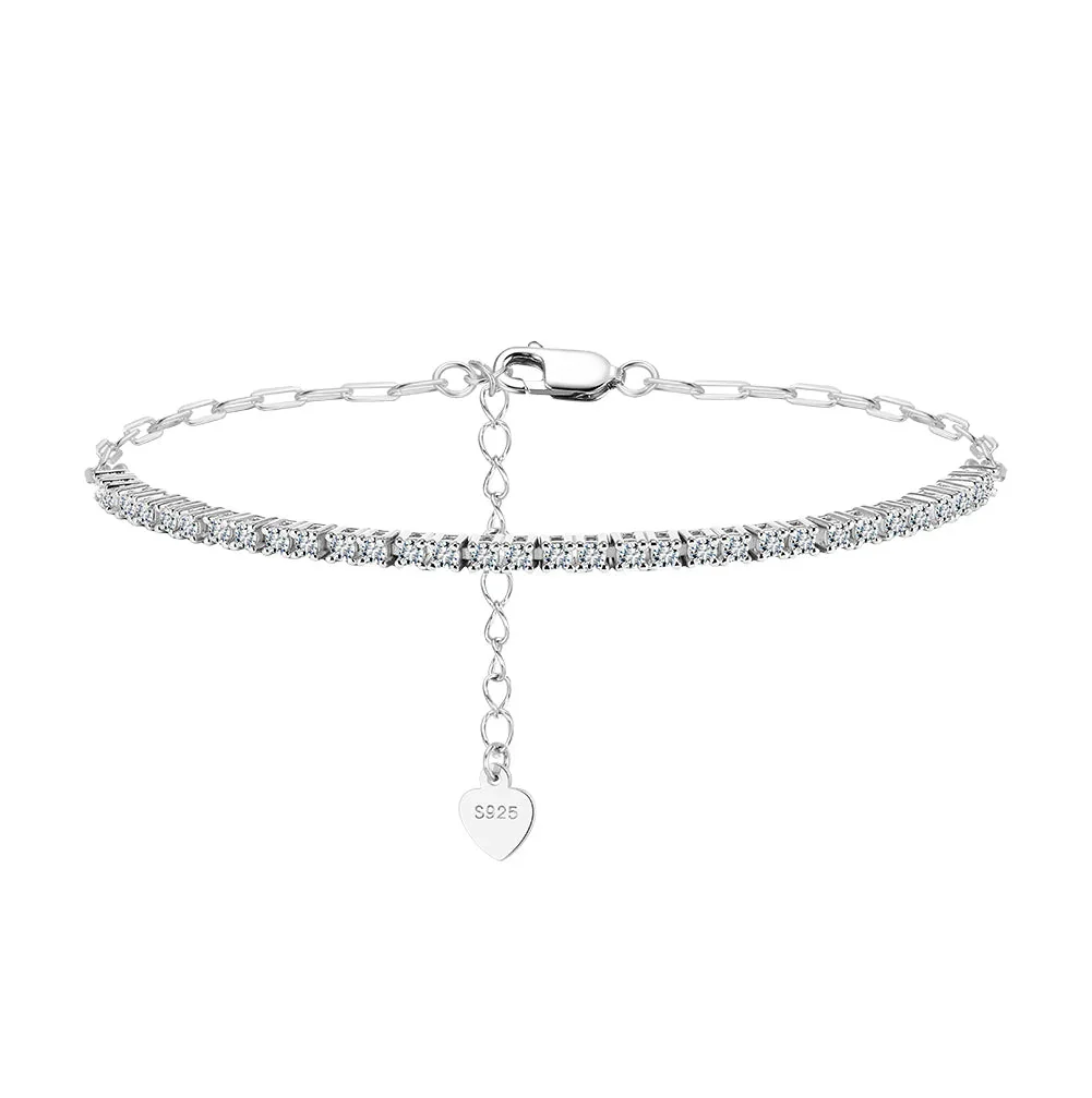 MOISSANITE HALF TENNIS HALF PAPERCLIP CHAIN BRACELET IN STERLING SILVER - Image 5
