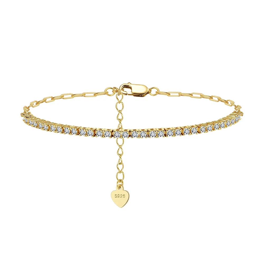 MOISSANITE HALF TENNIS HALF PAPERCLIP CHAIN BRACELET IN STERLING SILVER - Image 6