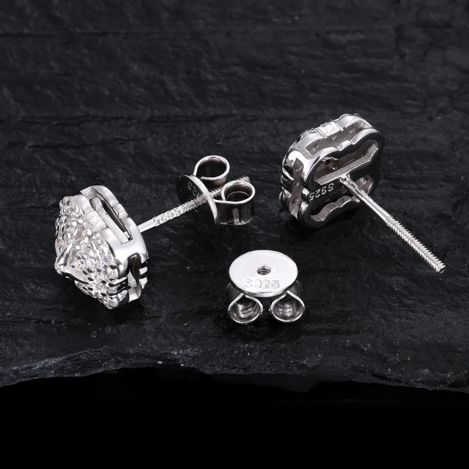MOISSANITE HALO BLOOM STUD EARRING IN STERLING SILVER - Image 3