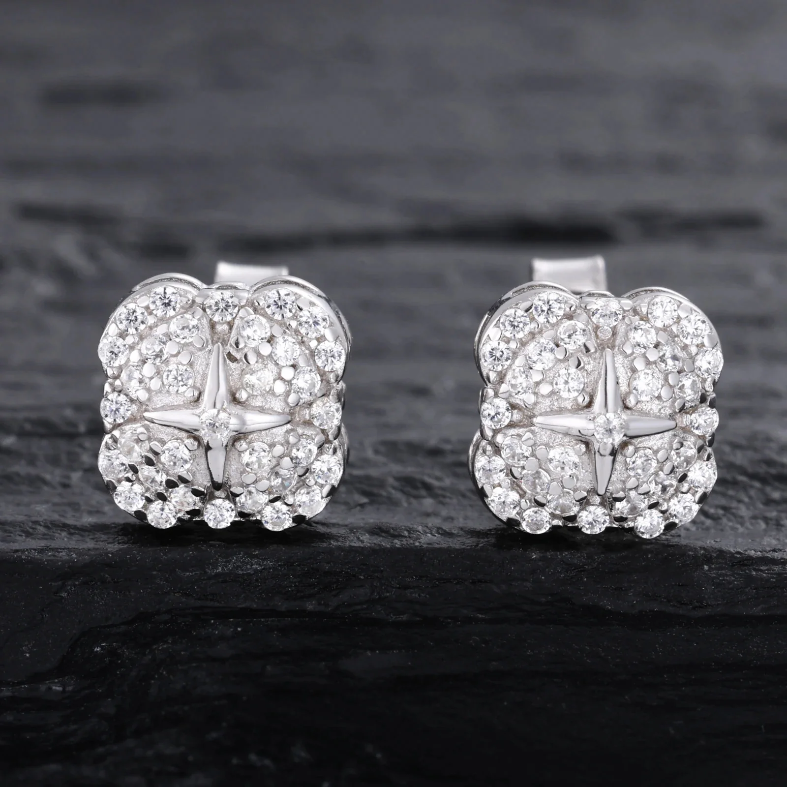 MOISSANITE HALO BLOOM STUD EARRING IN STERLING SILVER - Image 6
