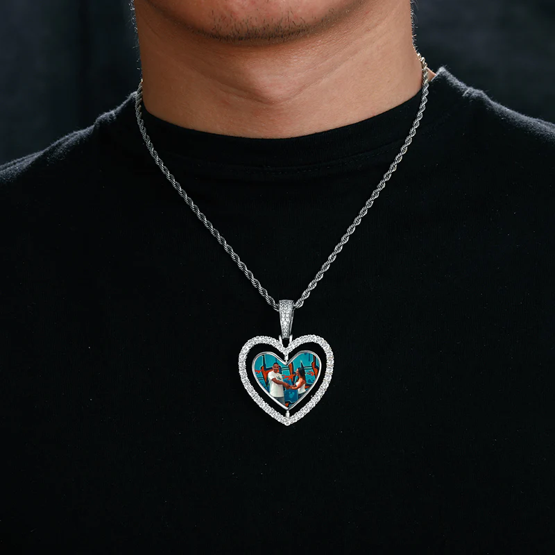 MOISSANITE HALO HEART SHAPE PHOTO IN STERLING SILVER - Image 3