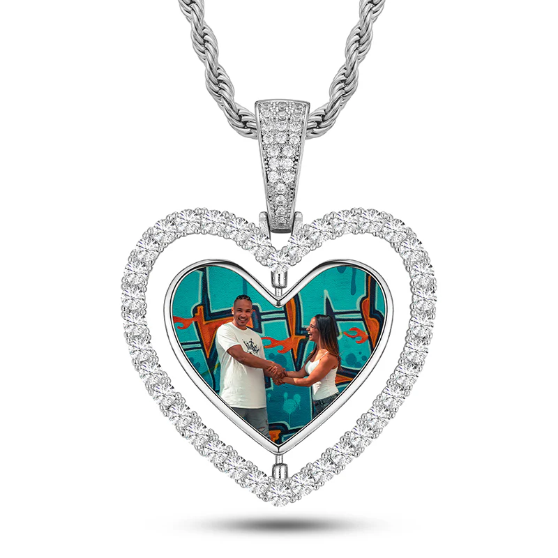 MOISSANITE HALO HEART SHAPE PHOTO IN STERLING SILVER - Image 4