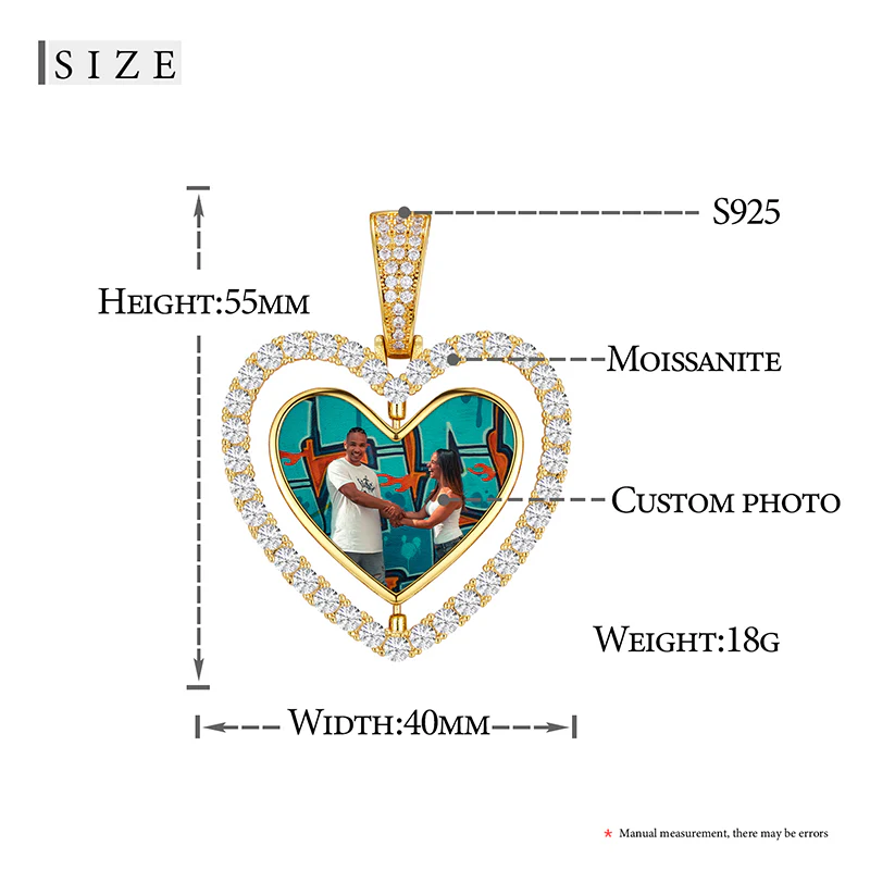MOISSANITE HALO HEART SHAPE PHOTO IN STERLING SILVER - Image 6