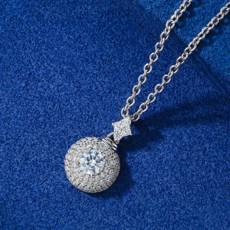 MOISSANITE HALO SPHERE PENDANT IN STERLING SILVER - Image 3