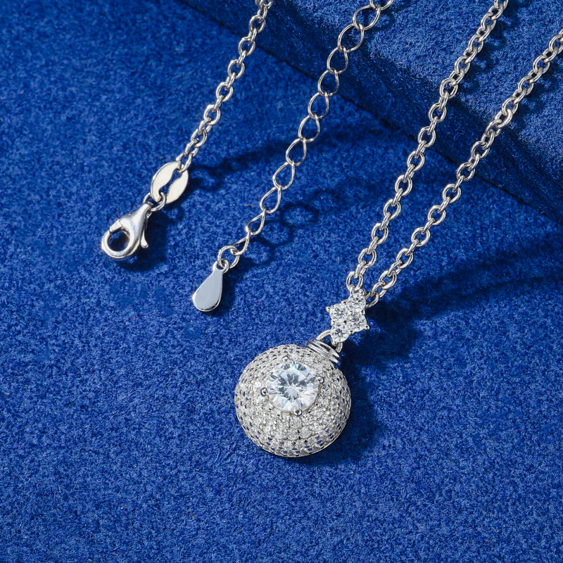 MOISSANITE HALO SPHERE PENDANT IN STERLING SILVER - Image 4