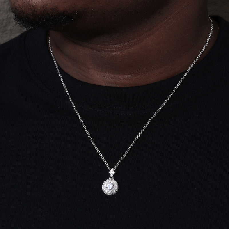 MOISSANITE HALO SPHERE PENDANT IN STERLING SILVER - Image 7