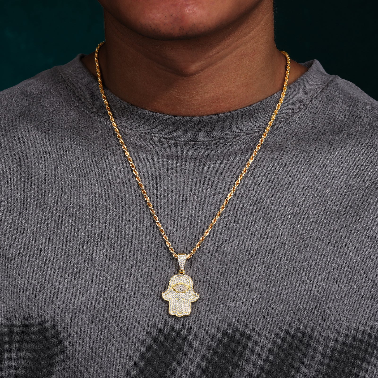 MOISSANITE HAMSA HAND PENDANT IN STERLING SILVER {STYLE 2} - Image 2