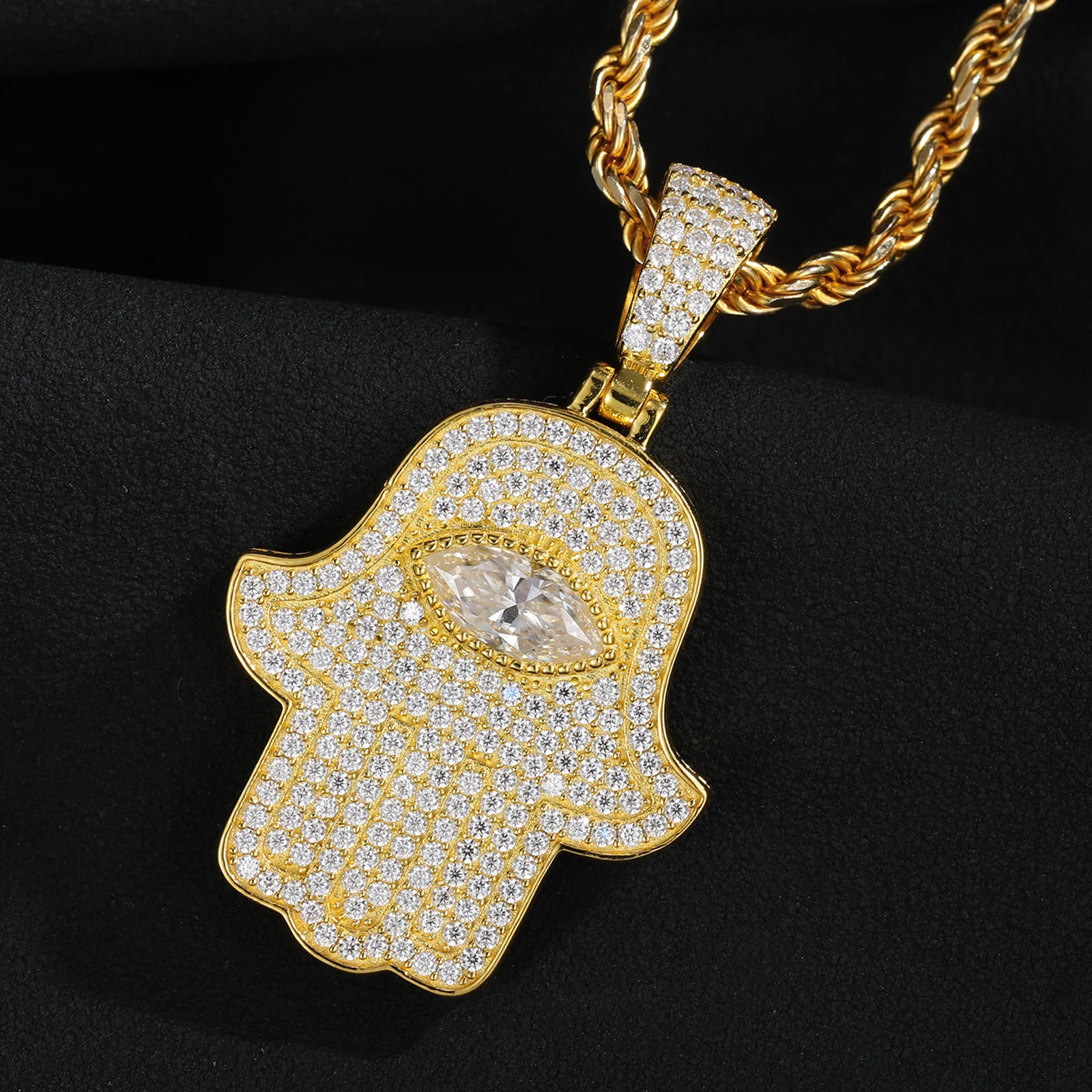 MOISSANITE HAMSA HAND PENDANT IN STERLING SILVER {STYLE 2} - Image 3