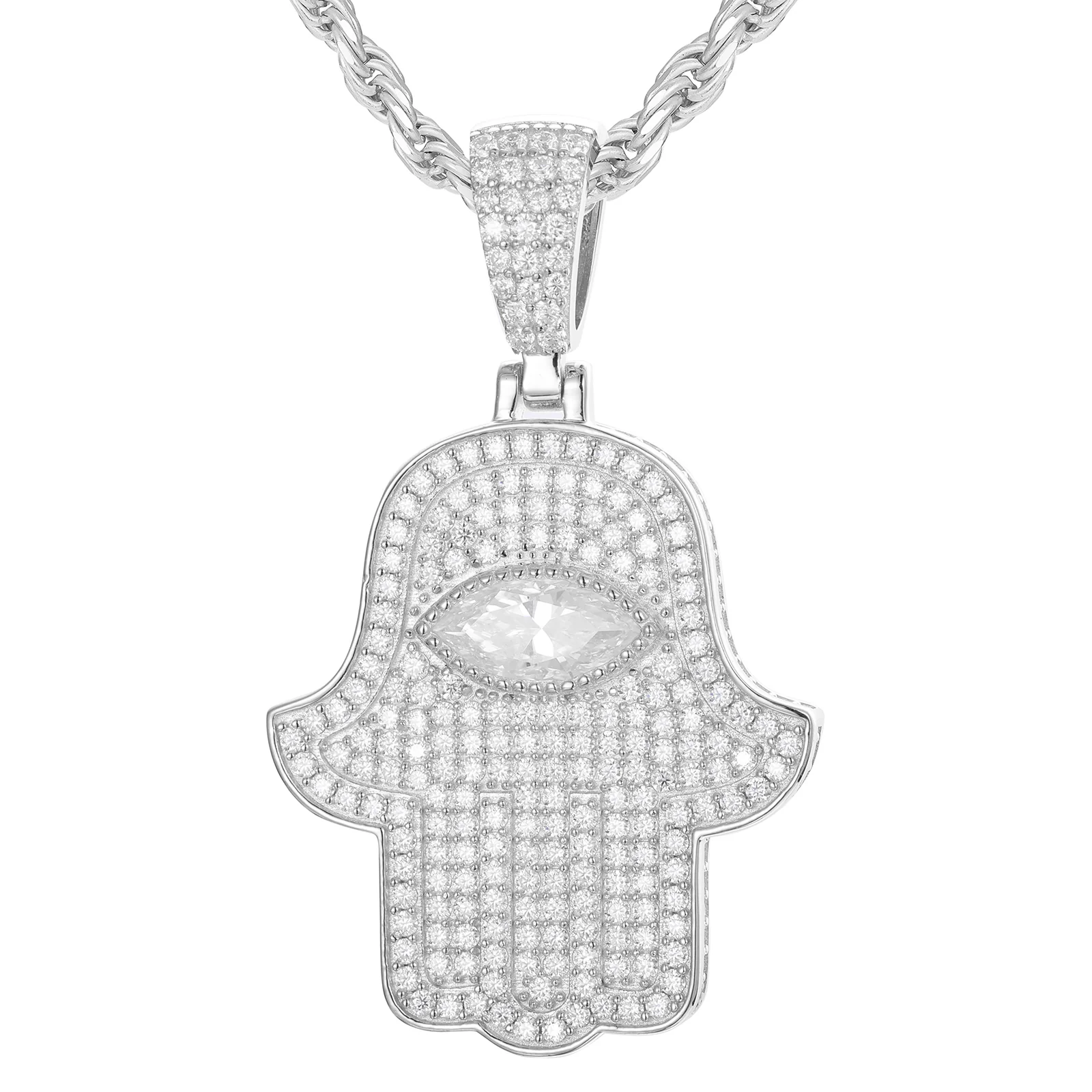 MOISSANITE HAMSA HAND PENDANT IN STERLING SILVER {STYLE 2} - Image 5
