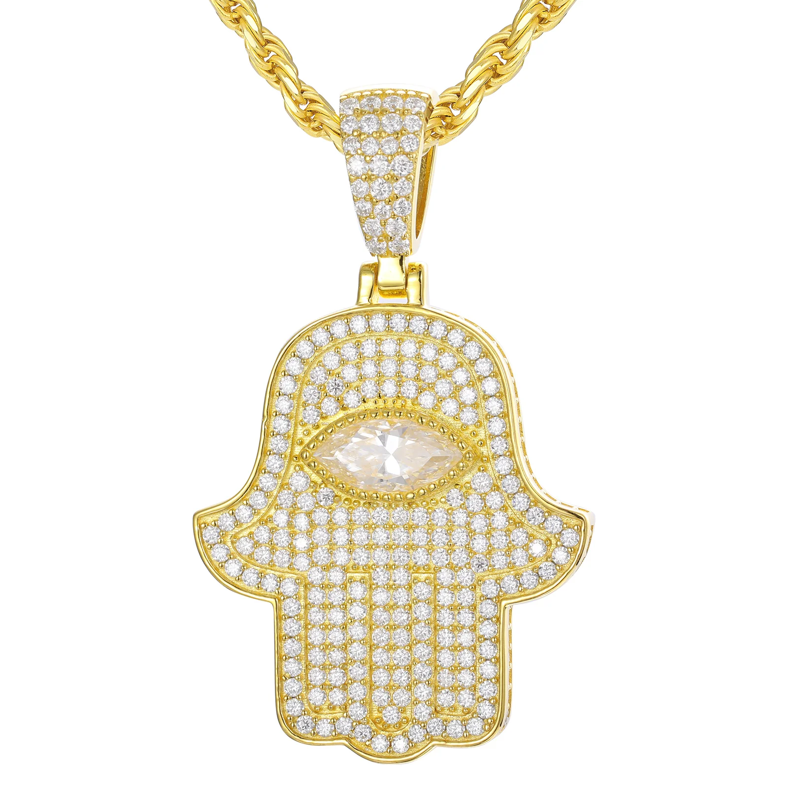 MOISSANITE HAMSA HAND PENDANT IN STERLING SILVER {STYLE 2} - Image 6