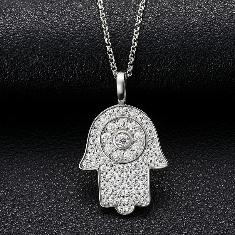 MOISSANITE HAMSA HAND PENDANT IN STERLING SILVER {STYLE 3} - Image 4