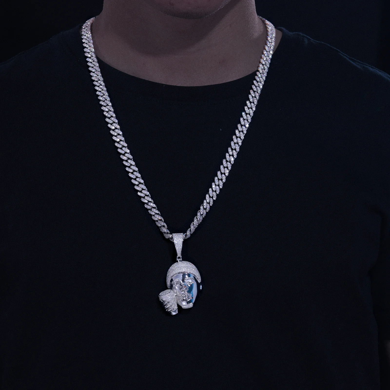 MOISSANITE HEAD WITH CUP PENDANT NECKLACE IN STERLING SILVER - Image 4
