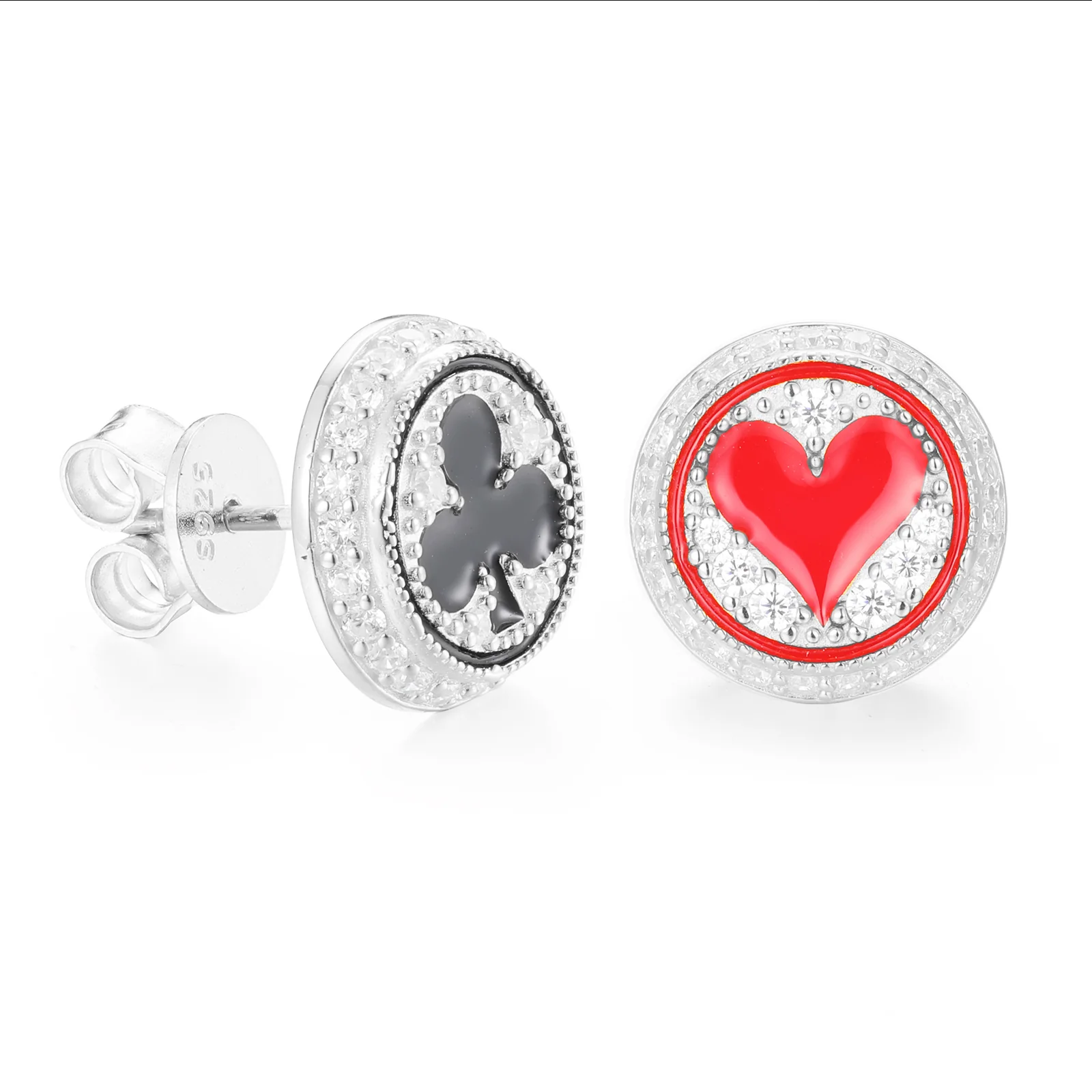 MOISSANITE HEART AND CLUB STUD EARRINGS IN STERLING SILVER - Image 3