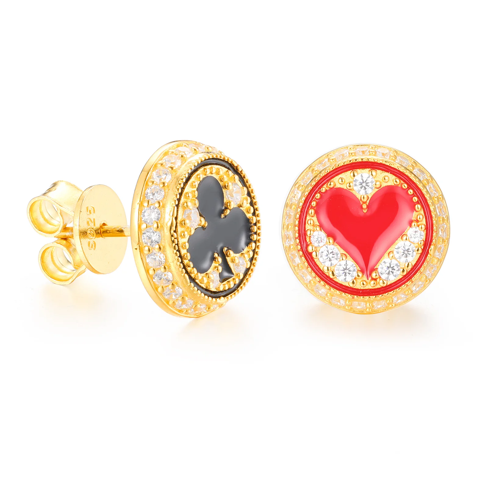 MOISSANITE HEART AND CLUB STUD EARRINGS IN STERLING SILVER - Image 4