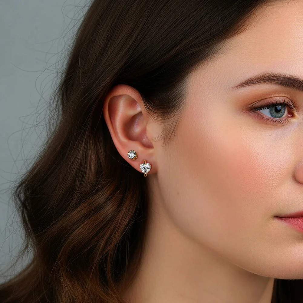 MOISSANITE HEART CUT HOOP EARRINGS IN STERLING SILVER - Image 2