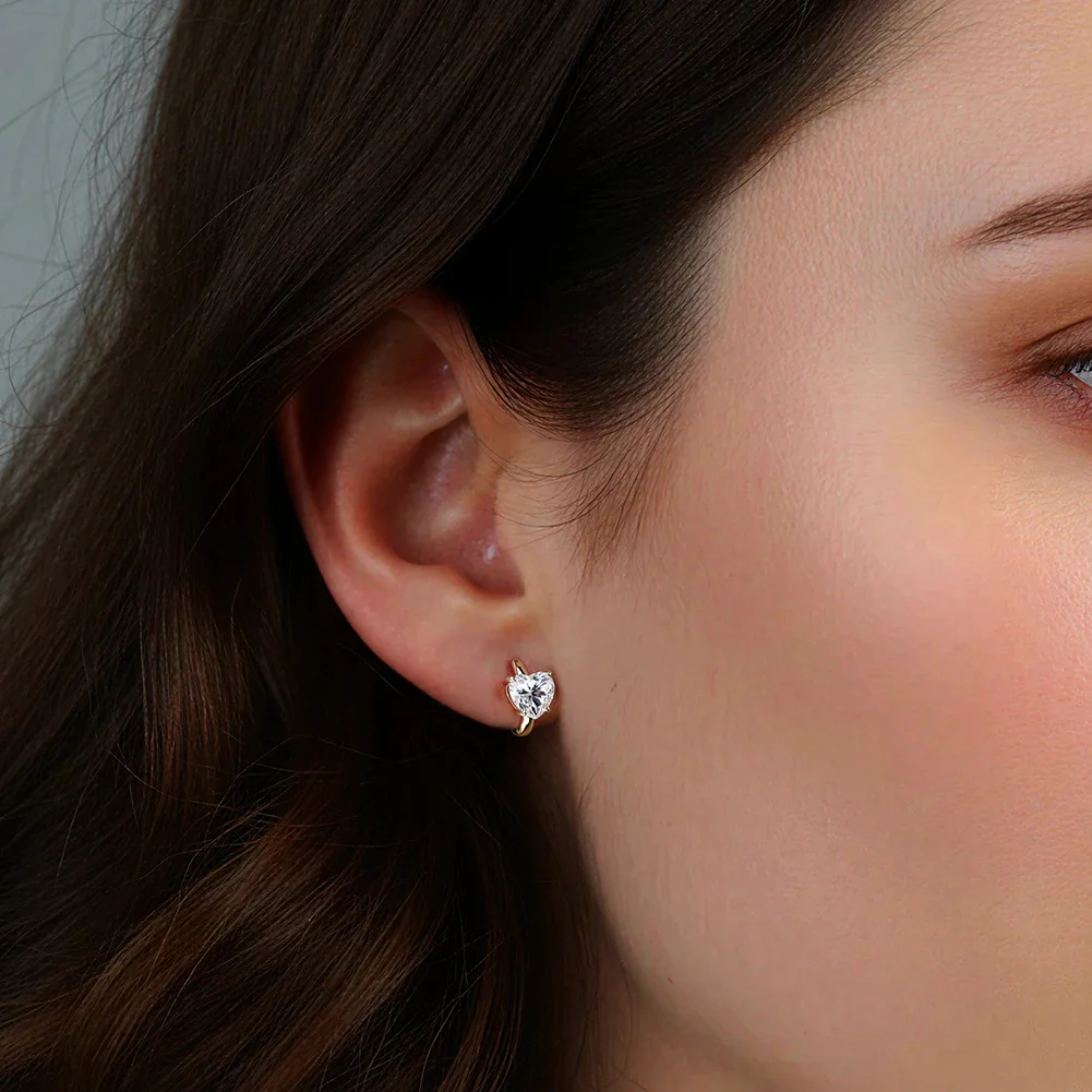 MOISSANITE HEART CUT HOOP EARRINGS IN STERLING SILVER - Image 3