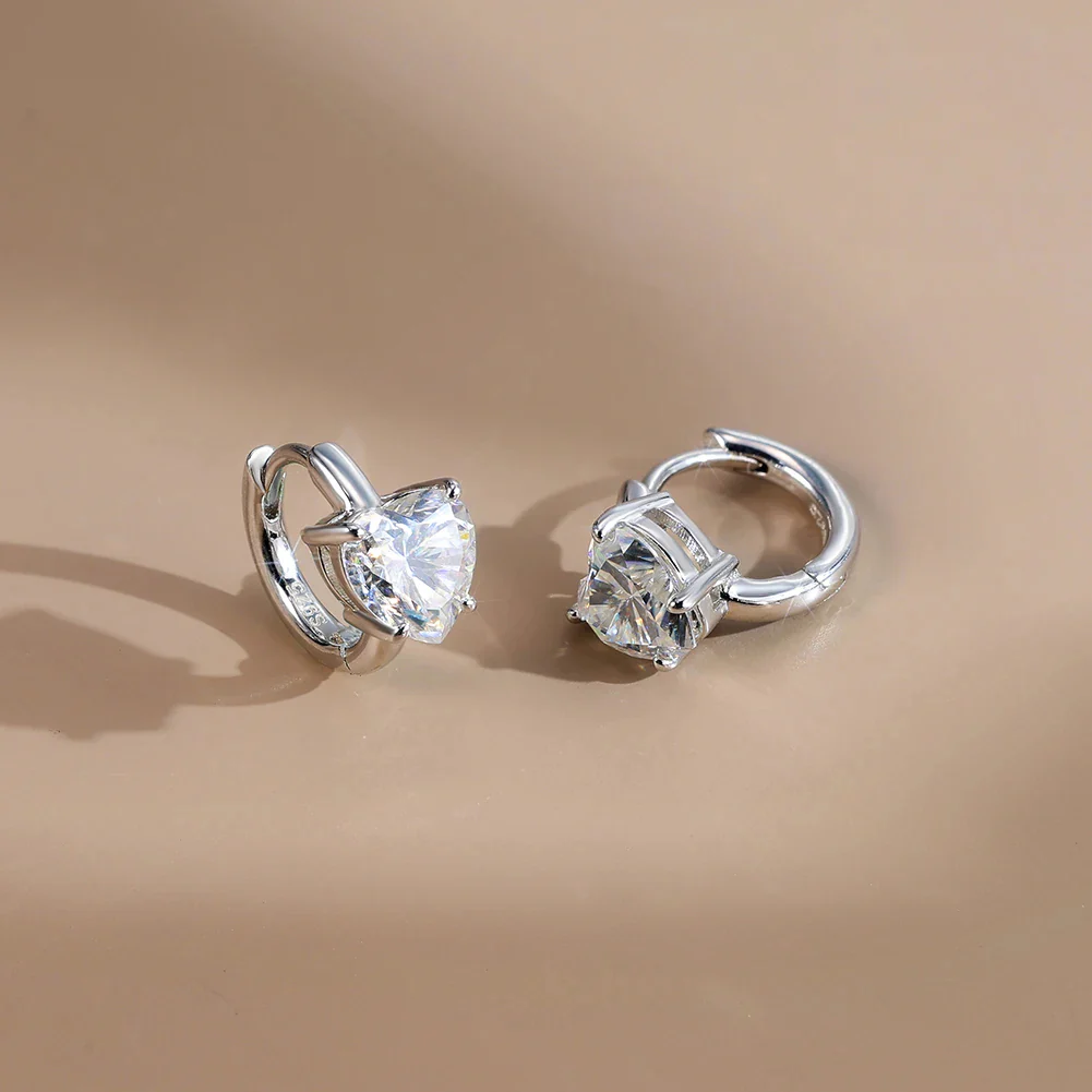 MOISSANITE HEART CUT HOOP EARRINGS IN STERLING SILVER - Image 4