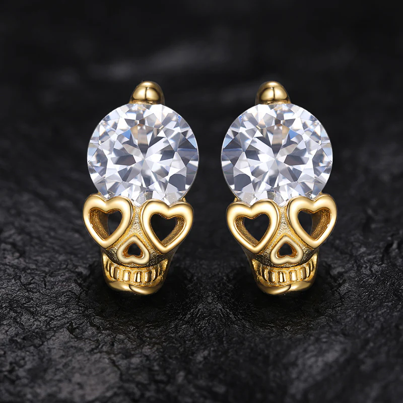 MOISSANITE HEART GHOST STUD EARRINGS IN STERLING SILVER - Image 2