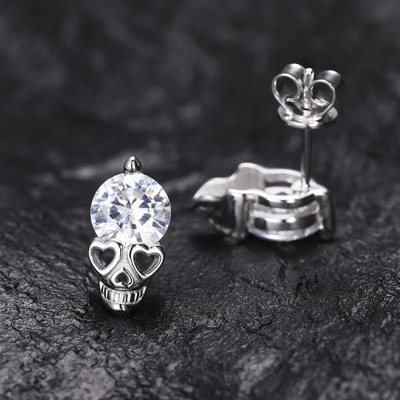 MOISSANITE HEART GHOST STUD EARRINGS IN STERLING SILVER - Image 3