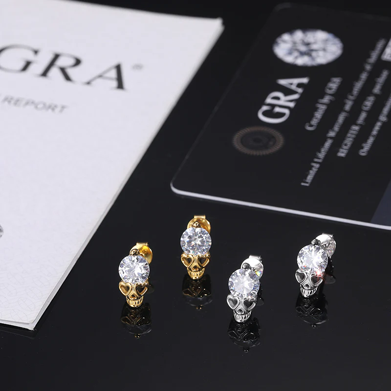 MOISSANITE HEART GHOST STUD EARRINGS IN STERLING SILVER - Image 4