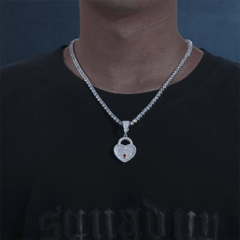 MOISSANITE HEART LOCK PENDANT IN STERLING SILVER - Image 2