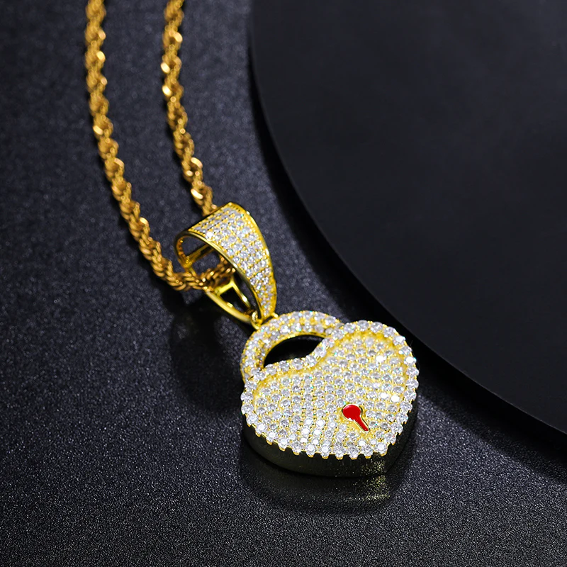MOISSANITE HEART LOCK PENDANT IN STERLING SILVER - Image 3