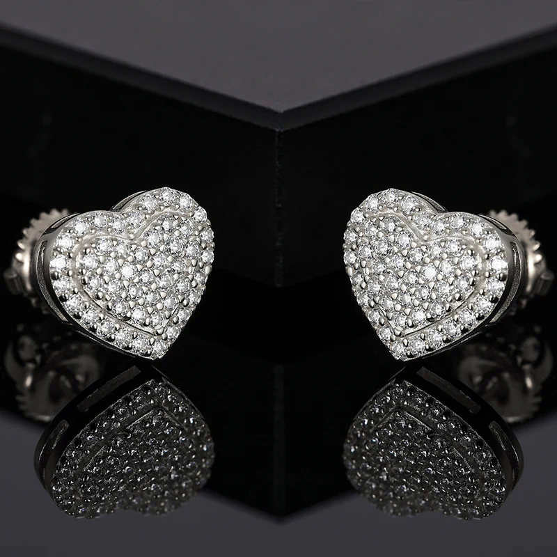 MOISSANITE HEART SHAPE STUD EARRINGS IN STERLING SILVER - Image 2