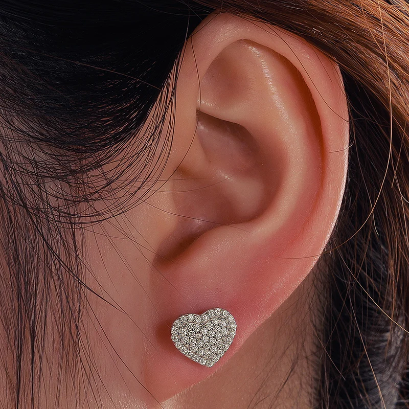 MOISSANITE HEART SHAPE STUD EARRINGS IN STERLING SILVER - Image 4