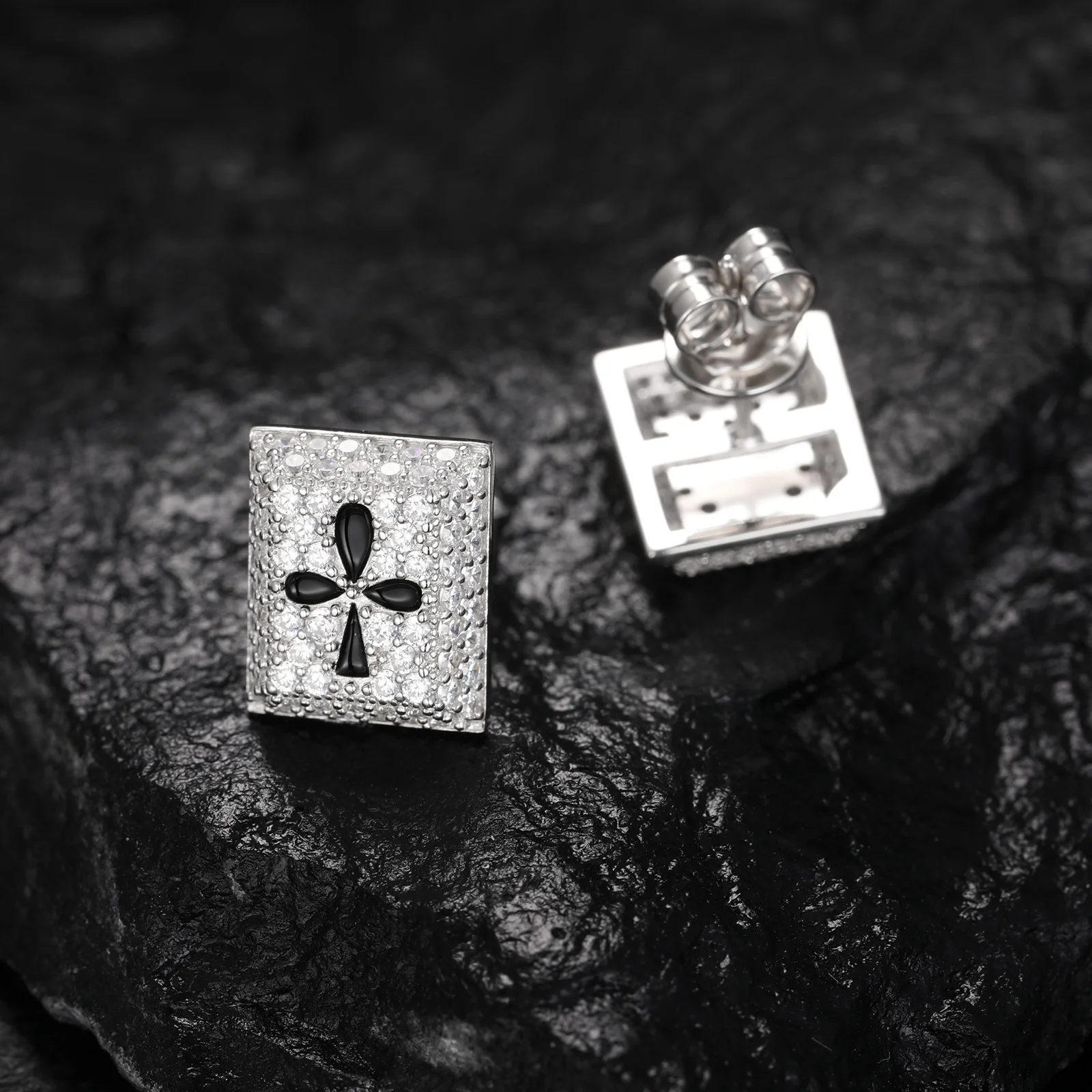 MOISSANITE HEARTS AND CLUBS STUD EARRINGS IN STERLING SILVER - Image 3