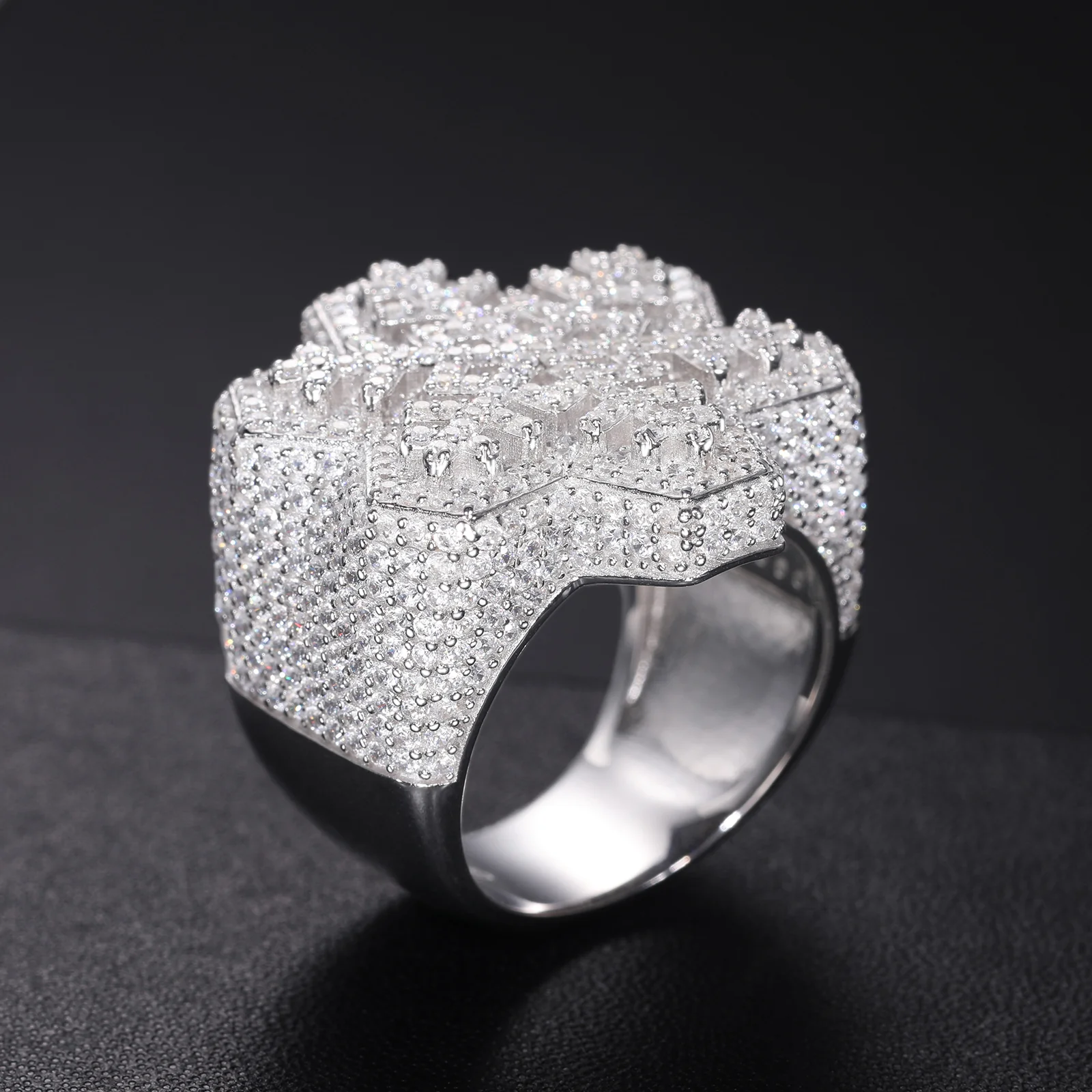 MOISSANITE HEXAGON SNOWFLAKE RING IN STERLING SILVER - Image 2