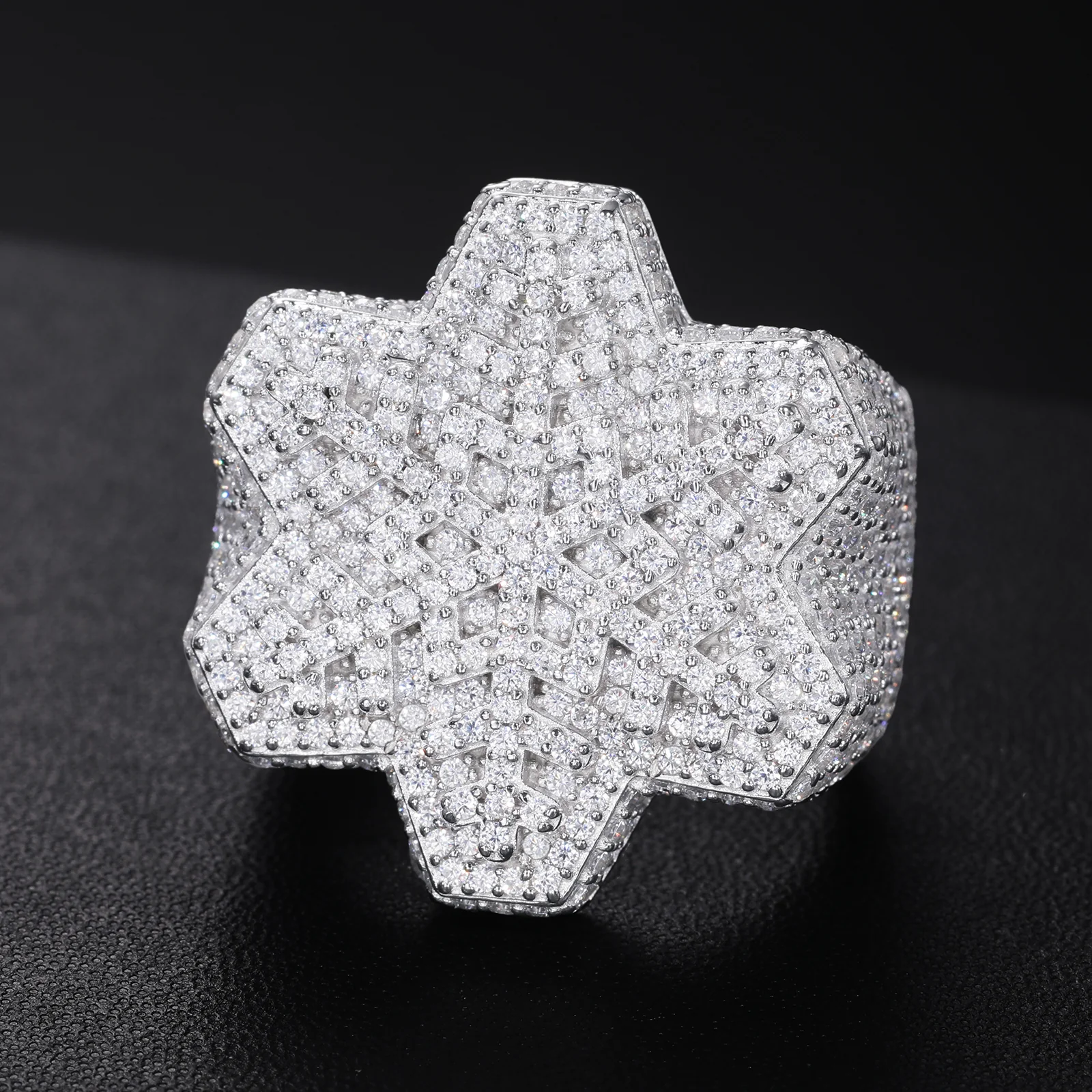MOISSANITE HEXAGON SNOWFLAKE RING IN STERLING SILVER - Image 3