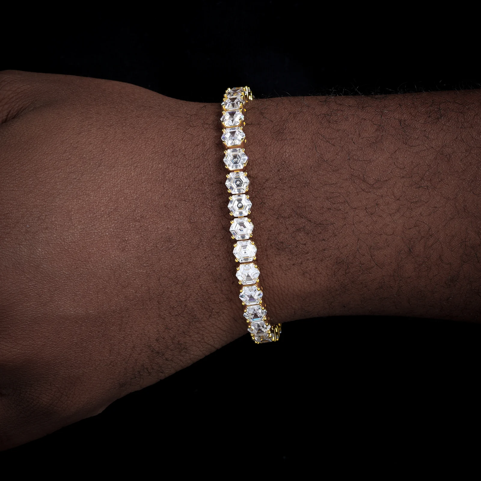 MOISSANITE HEXAGONAL ASSCHER CUT TENNIS BRACELET IN STERLING SILVER - Image 3