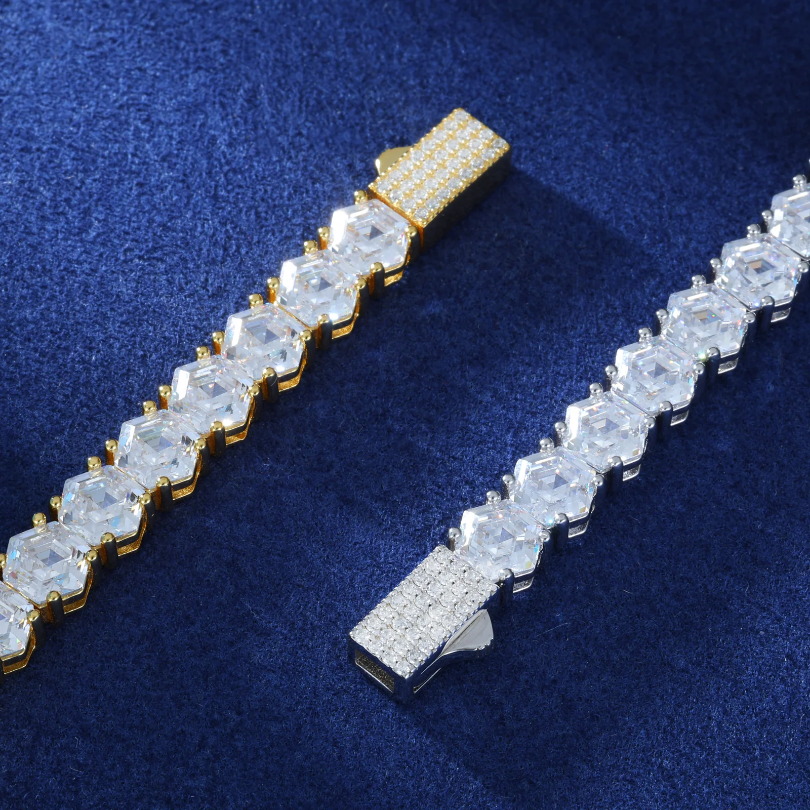 MOISSANITE HEXAGONAL ASSCHER CUT TENNIS BRACELET IN STERLING SILVER - Image 4