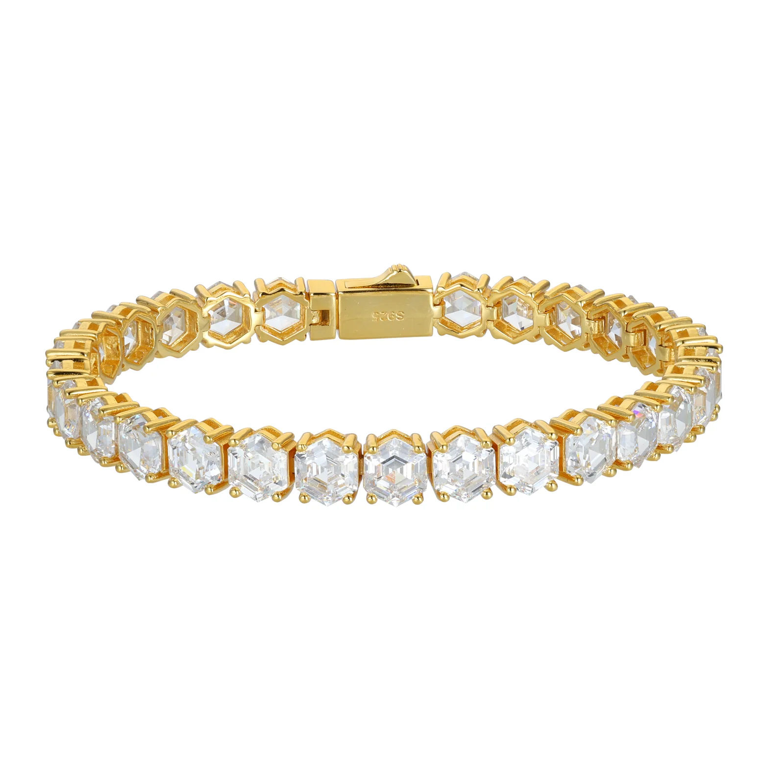 MOISSANITE HEXAGONAL ASSCHER CUT TENNIS BRACELET IN STERLING SILVER - Image 6