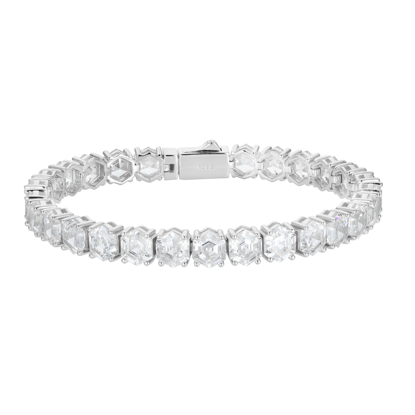 MOISSANITE HEXAGONAL ASSCHER CUT TENNIS BRACELET IN STERLING SILVER - Image 7