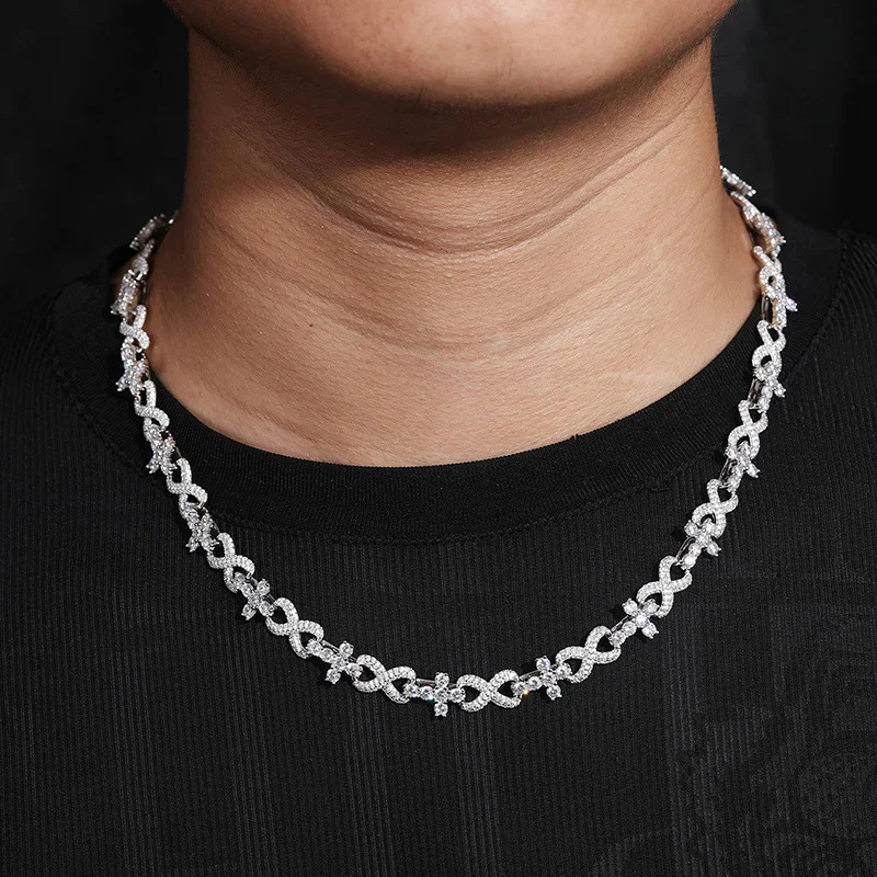 MOISSANITE HIP HOP CROSS INFINITY LINK NECKLACE/BRACELET IN STERLING SILVER - Image 2