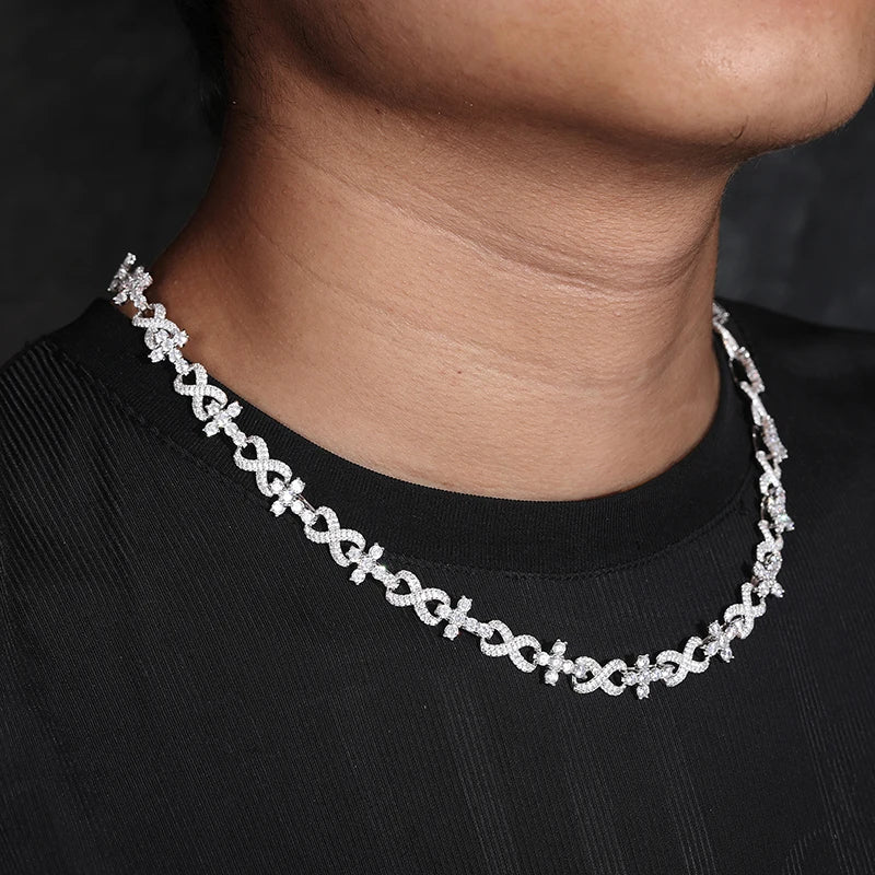 MOISSANITE HIP HOP CROSS INFINITY LINK NECKLACE/BRACELET IN STERLING SILVER - Image 3
