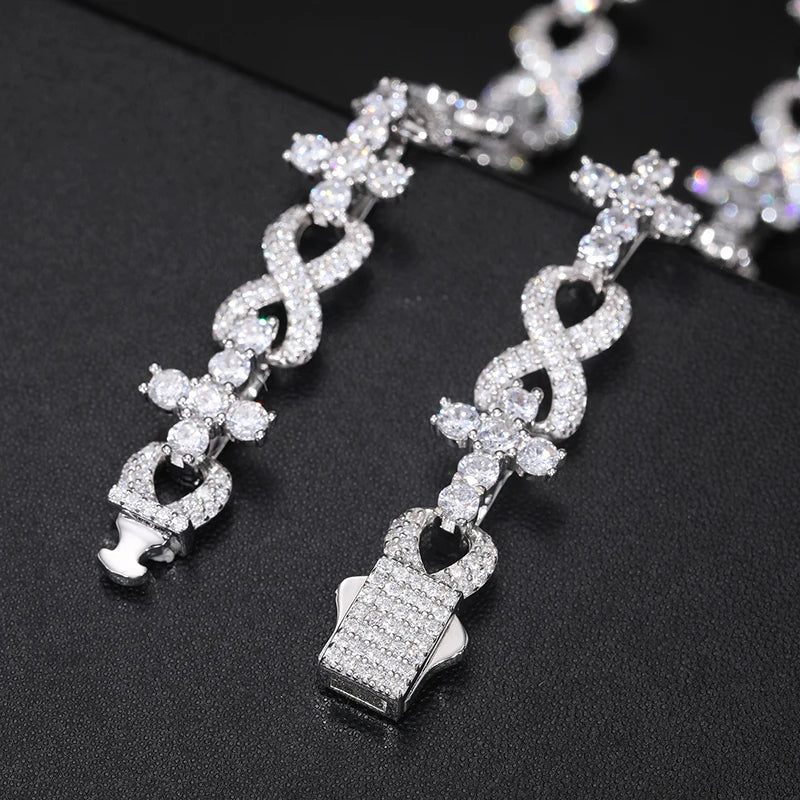 MOISSANITE HIP HOP CROSS INFINITY LINK NECKLACE/BRACELET IN STERLING SILVER - Image 5