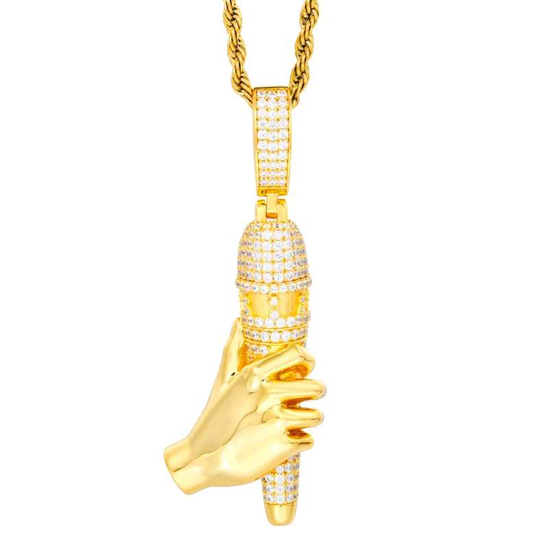 MOISSANITE HIP HOP STYLE MICROPHONE PENDANT IN STERLING SILVER - Image 4