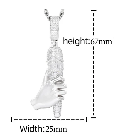 MOISSANITE HIP HOP STYLE MICROPHONE PENDANT IN STERLING SILVER - Image 8